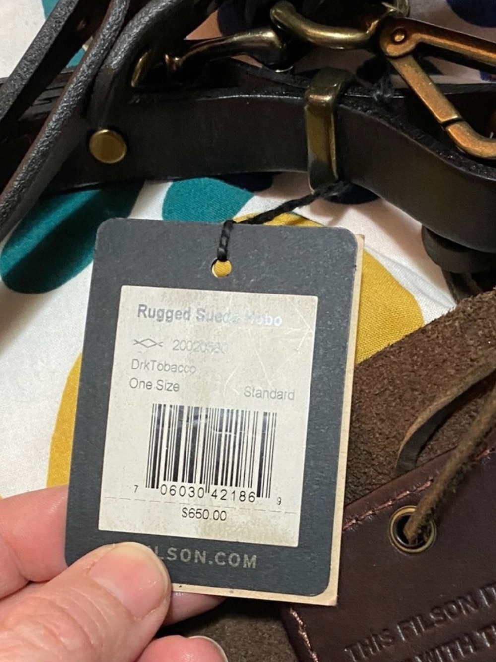 Filson Suede Top Handle Tote Bag in Dark Brown - Picture 15 of 15